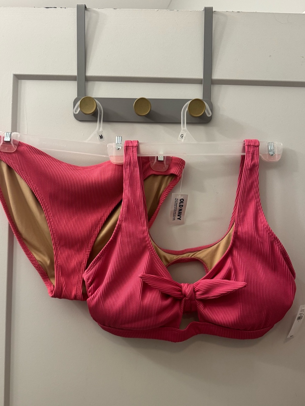 Old Navy Hot Pink Ribbed Tie-Front Bandeau Bikini Set